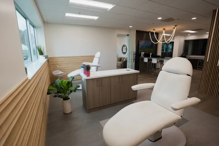 Open treatment area with reclining chairs